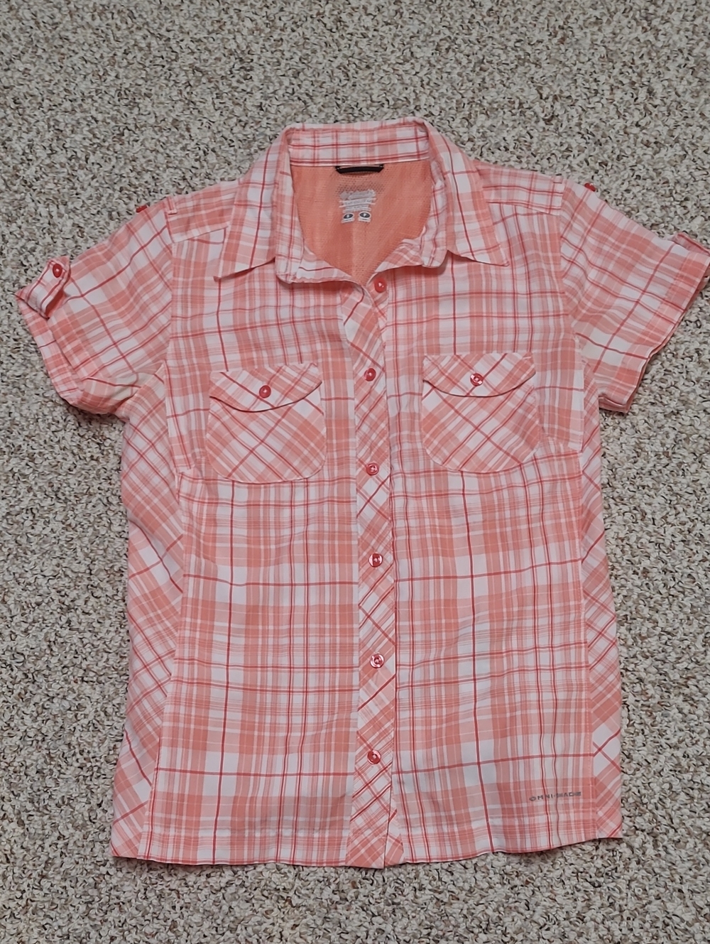 Coral Columbia Omni-shade Plaid Button-Up Shirt